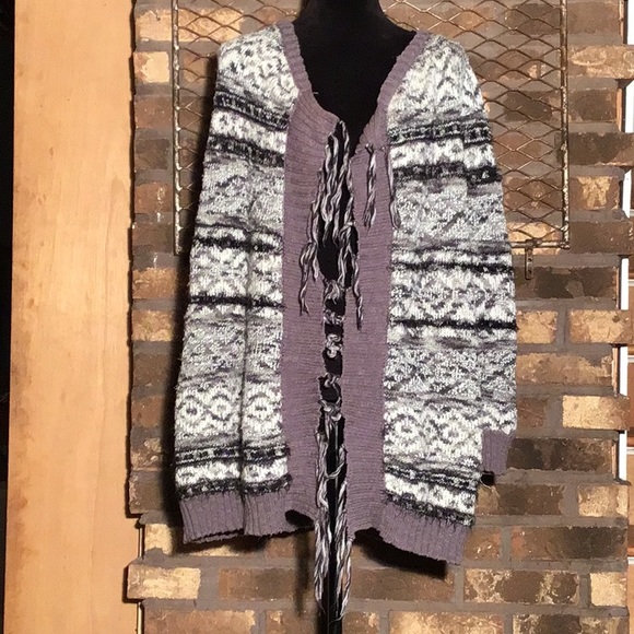 American Rag cardigan gray western fringed M - Picture 1 of 4
